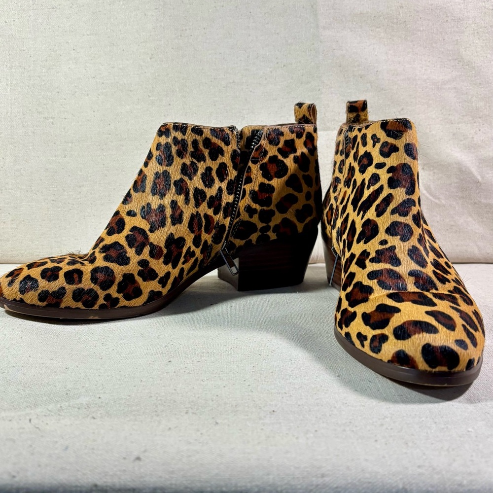 J Crew Leather Leopard Print Ankle Boots